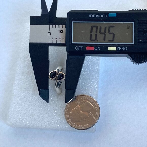 Sterling Silver 925 Black Onyx Cabochon Bypass Style Fixed Band Ring Sz 6.5 - Picture 15 of 16